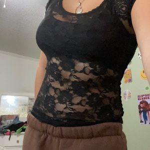 Sheer rose top, super cute with sports bra